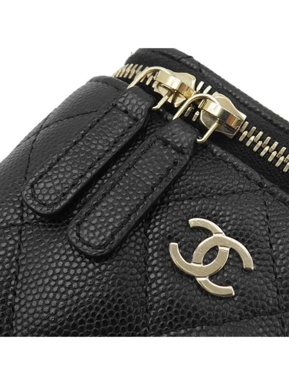 Chanel Shoulder Bag Quilted Mini Vanity Caviar Leather Black Gold Chain